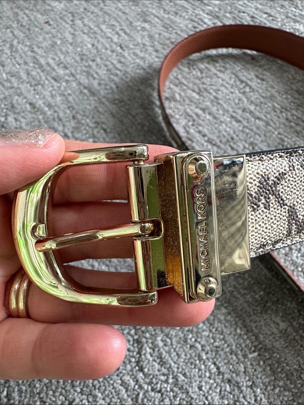 Michael Kors Gold-Tone Buckle Monogram Belt in Brown/Tan